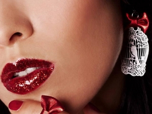 Parure nœud en cuir rouge métallisé 